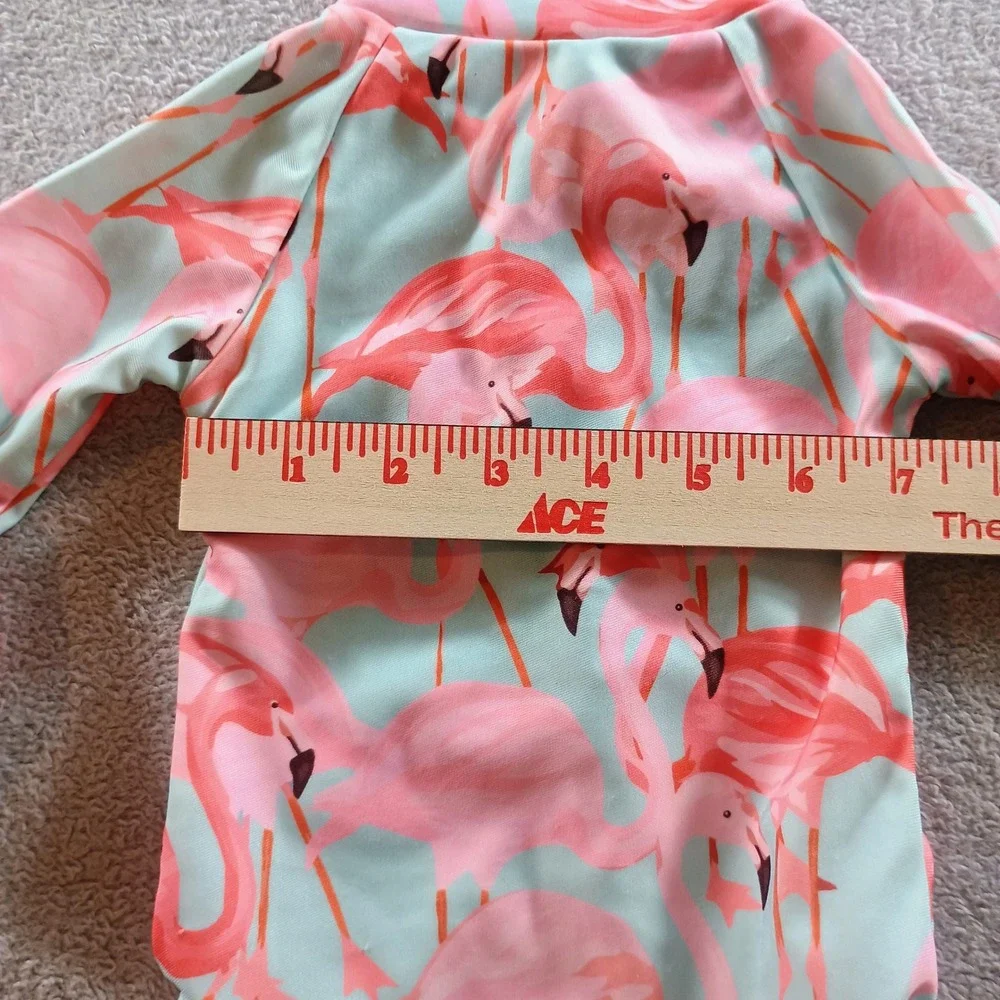 Unbranded‎ Girls Flamingo Print Rash Guard Pink 70 Ruffle Long Sleeve Swimsuit
